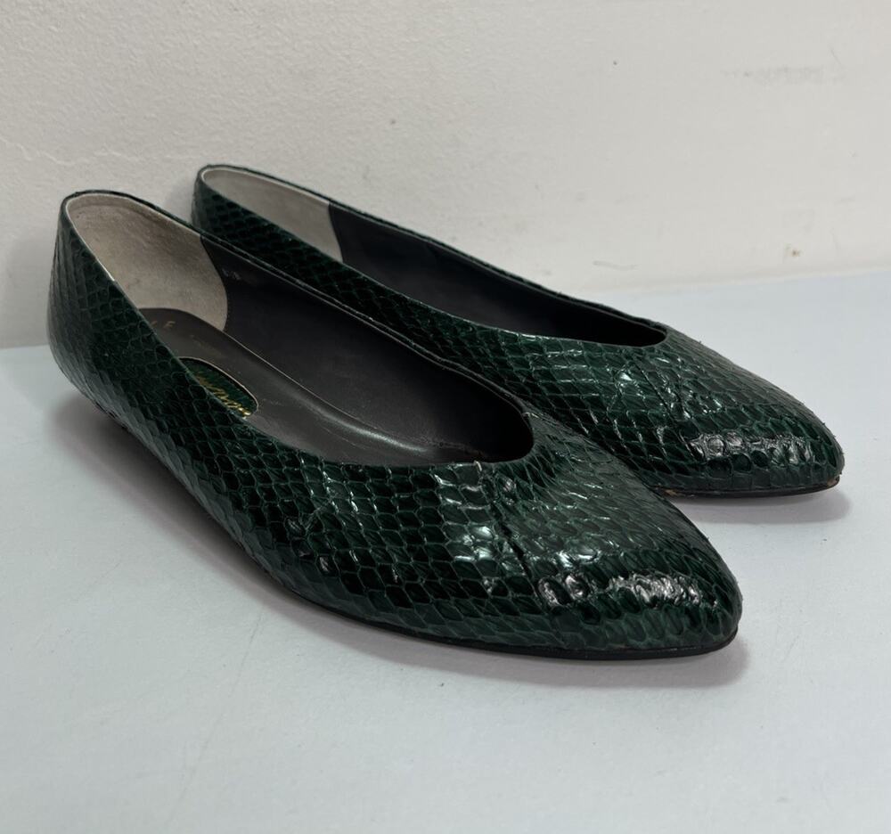 Vintage Impo Green Snake Skin Low Heel Woman’s Shoes Size 8.5B